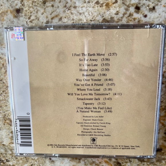 CAROLE KING TAPESTRY CD 1986 SEALED NEVER OPENED 12 TRACKS - Picture 4 of 5